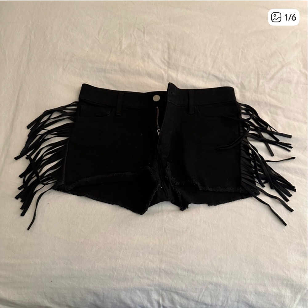 Zadig & Voltaire Black Fringe Denim Shorts